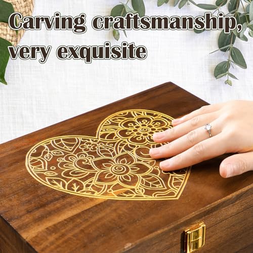 Threehoney Large Wooden Wedding Keepsake Box with Lid,Heart - style: Heart