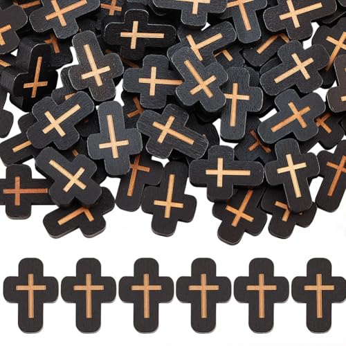 SUNNYCLUE 1 Box 80Pcs Wooden Cross Beads Cross Wood Beads Easter Charms Small Black Crucifix Charm Mini Crucifix Spacers for Jewelry Making DIY Rosary Earrings Necklace Bracelets Women Adults - color: Black