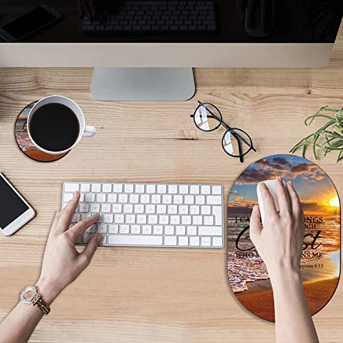Beach Bible Verse Philippians 4-13 Mouse Pad and Coaster Combination, Washable Fabric Mouse Pad for Office Laptop, Non-Slip Rubber Base Mouse Pads for Wireless Mouse, Computer Mouse Pads for Desk - color: Beach Quoting Bible Verse Philippians 4-13