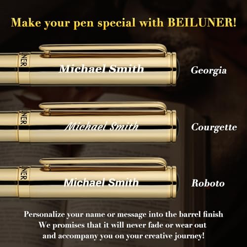 BEILUNER Luxury Personalized Gold Rollerball Pen, Stunning 24K Gold Finish, Noble and Elegant Designs,Schneider Refill, Fancy Gift Set for Men & Women, Executive Writing, Office, Nice Graduation Gift - color: Gold (Personalized)