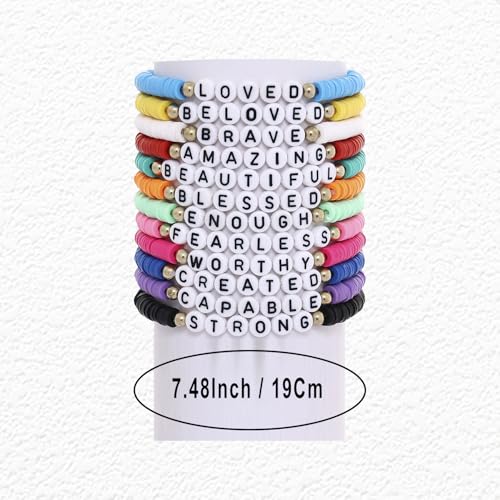 24Pcs Jesus Loves You Bracelets Bulk Handmade Clay Beads Bible Verse Bracelets Christian Friendship Jewelry Christmas Easter Gifts for Women Teen - color: Friendship 24-7