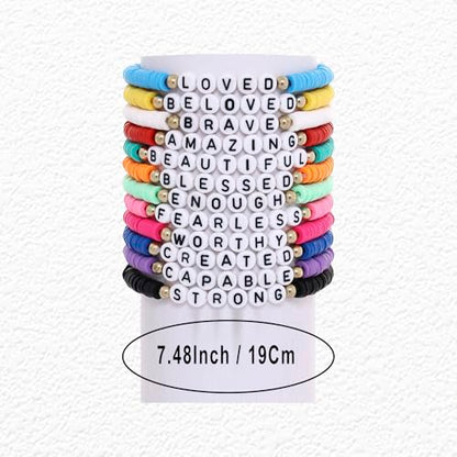 24Pcs Jesus Loves You Bracelets Bulk Handmade Clay Beads Bible Verse Bracelets Christian Friendship Jewelry Christmas Easter Gifts for Women Teen - color: Friendship 24-7
