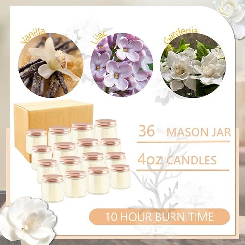 ACITHGL 36 Pcs 4oz Mini Mason Jar Candles Small Scented Candles Bulk Aromatherapy Ideal Souvenir Favors for Wedding Birthday Party (Vanilla, Lilac, Gardenia, Pink) - color: Pink, style: Vanilla, Lilac, Gardenia