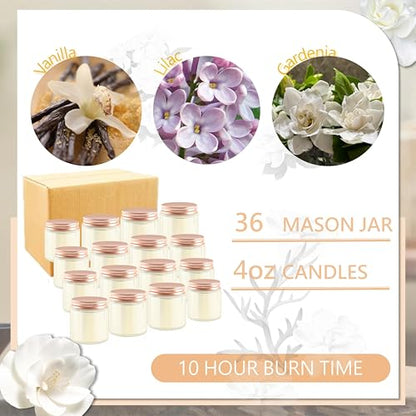 ACITHGL 36 Pcs 4oz Mini Mason Jar Candles Small Scented Candles Bulk Aromatherapy Ideal Souvenir Favors for Wedding Birthday Party (Vanilla, Lilac, Gardenia, Pink) - color: Pink, style: Vanilla, Lilac, Gardenia