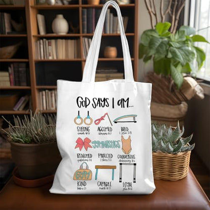 VICBOU Bible Verse Canvas Tote Bag, Inspirational Religious Christian Gifts for Women Men Canvas Tote Reusable Grocery Bags - color: Godsays01