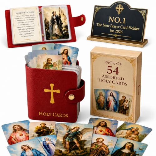 EBROJFG Catholic Prayer Card Holder, 54 Holy Cards with Scripture - color: Black