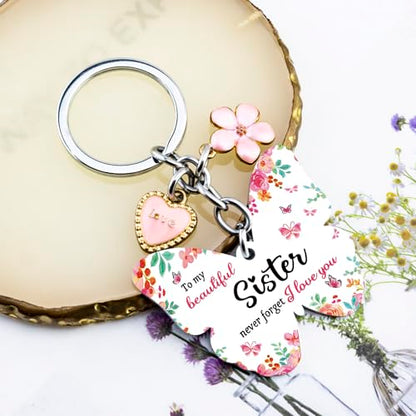 OEHEDOU Butterfly Gifts Keychain For Women Men Family Members Memorial Gift - color: Pink Sister