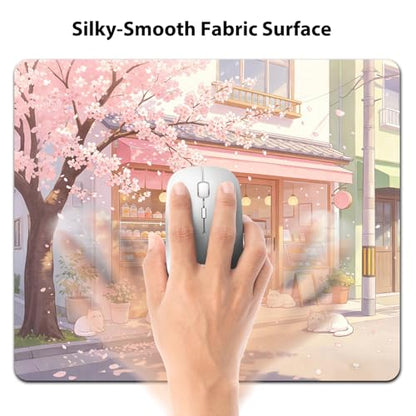 Anime Sakura Cat Café Mouse Pad 9.5" x 7.9", Cozy Japanese Cherry Blossom Cute Desk Mat, Kawaii Art - color: Cartoon Design