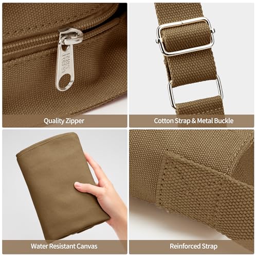 KALIDI Canvas Tote Bag Zipper Large Crossbody Shoulder Bag Messenger Bag - color: Abrown