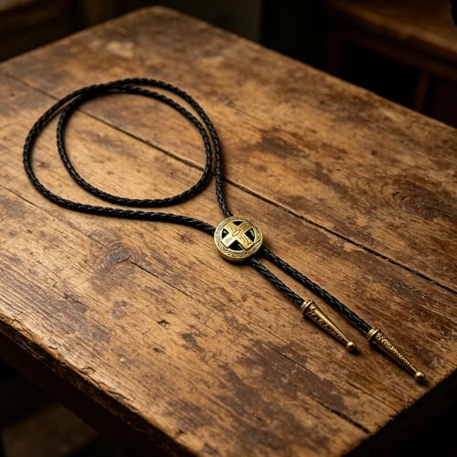 Fashionable Cross Bolo Tie Multi-Color Cross Shield Necktie - color: Retro Gold-style 1