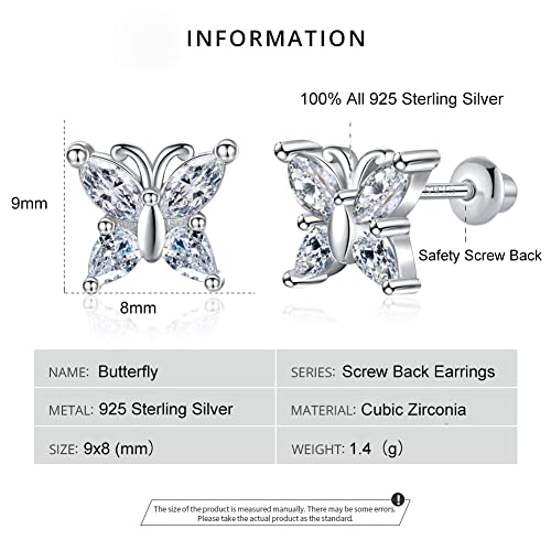 Butterfly Ladybug Unicorn Sloth Flamingo Dog Cat Turtle Angel Koala Daisy Panda Stud Earrings for Girls Women - Sterling Silver Hypoallergenic Animal Earrings with Secure Screw Backs - color: A3-White Butterfly
