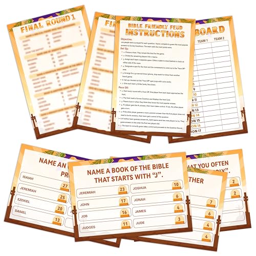Bible Friendly Feud Game, Fun Christian Game Card for Adults, Religious Friendly Feud Quiz for Church Group, Feud Trivia Games Bible Favor Supplies, 05