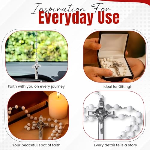 SANCTUM VERITAS Catholic Rosary Necklace | Large Italian Prayer Beads Gift - style: White Crystal
