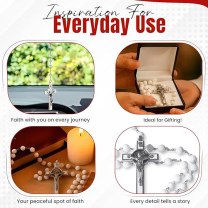 SANCTUM VERITAS Catholic Rosary Necklace | Large Italian Prayer Beads Gift - style: White Crystal