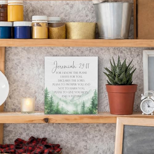 Christian Wooden Box Sign, for I Know the Plans I Have for You Jeremiah 29:11 Bible Verse Religious Wood Signs for Church Home Office Desk Table Shelf Decor, 5x5 Inch - color: Jeremiah 29:11, size: 5x5x1.1 in