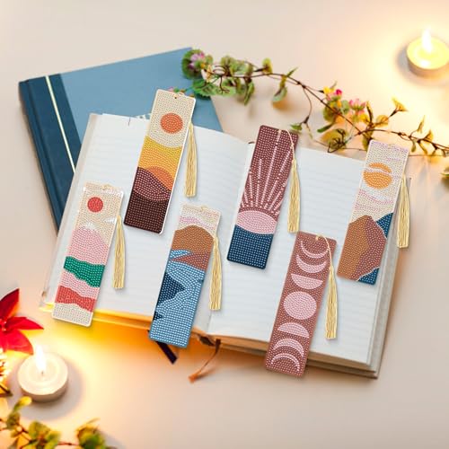 Boho Diamond Art Bookmarks Kit - DIY Diamond Painting Bookmarks with Sun and Moon Mountain Painting Kits for Making Beginner Kids Adults - color: Boho