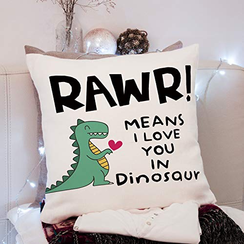 KongMoTree Dinosaur Gift Dinosaur Couple Gift Dinosaur Lover Gift,Letters RAWR Means I Love You in Dinosaur, Linen Pillow Case for Sofa Bedroom,Home Decor Throw Pillow Cover 18x18 inch - color: Means I Love You