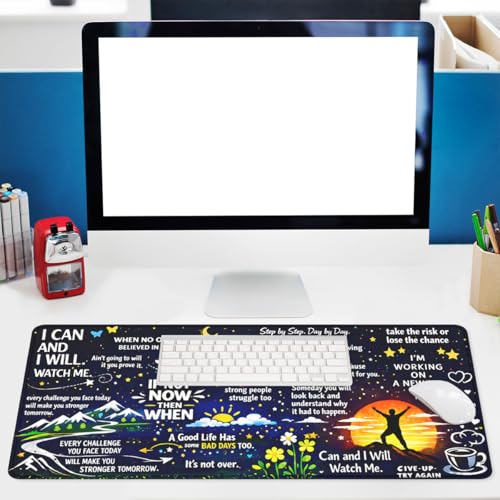 Motivational Quotes Mouse Pad Inspirational Night Sky Extended Mousepad Waterproof Stitched Edges Rubber Base Non-Slip Deskmap Computer Keyboard Mat 31.5x11.8 Inch - color: Motivational Quotes, size: 31.5" x 11.8"