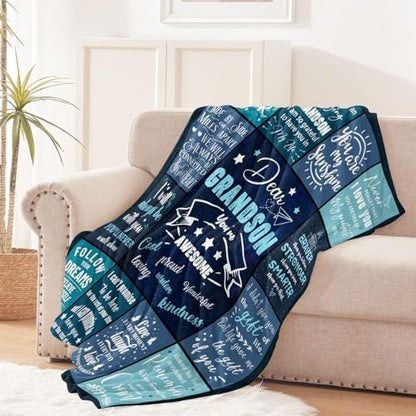 Grandson Gifts from Grandma & Grandpa, Grandson Blanket 60"x 80" Soft Throw - color: Daer Grandson-1, size: 60"x80"