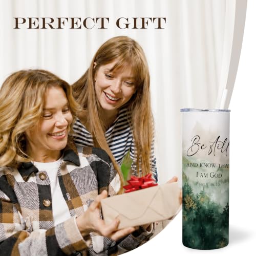 Christian Bible Verse Forest 20oz Travel Coffee Mug Tumbler - color: bestillB
