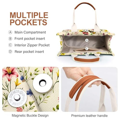 LHMTQVK Canvas Tote Bag for Women, Work & Bible Study Handbag - color: Retro Flower