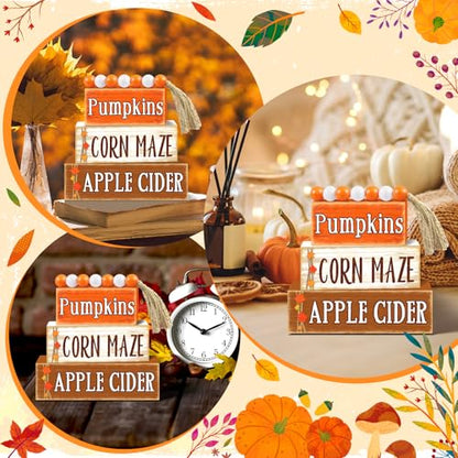 Britimes Pumpkin Fall Tiered Tray Decor Set, 4 Pack, Wooden Table Sign - color: Harvest