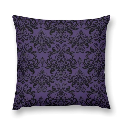 Vintage Damask Floral Throw Pillow Cover Oriental Antique Couch Sofa Pillowcases Luxury Gothic Bohemia Flowers Victorian Baroque Pillows Cushion Case for Farmhouse Bed Chair 18x18inch - color: Damaskblack-11