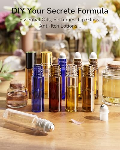 ULG Essential Oil Roller Bottles 48 Pack 10ml Cobalt Blue Glass Empty Bottles with Stainless Steel Roller Balls (10 Extra Roller Balls, 4 Openers, 4 Droppers, 48 Waterproof Labels) - color: Blue, size: 48-Pack