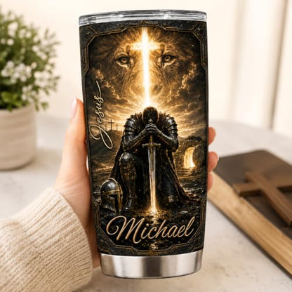 Personalized Christian Gifts For Men - Man Of Faith Warrior Christ A Child Of God Tumbler V6 - Religious Faith Bible For Dad, Husband, Grandpa on Fathers Day, Christmas, Birthday - color: CH-VAR-06