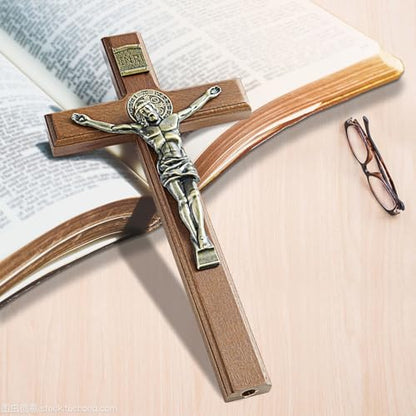 ACHIBANG Standing Crucifix, 10 Inch Wooden Catholic Jesus Wall Cross - size: 10.6"L x 5"W
