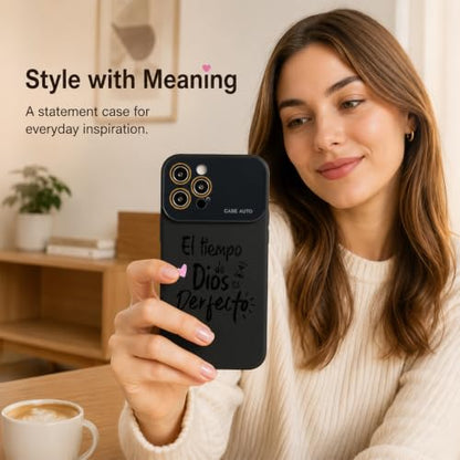for iPhone 17 Pro Max Case God's Timing is Perfect Spanish Bible Verse Phone Case, Full Camera Lens Protection, Shockproof Drop Resistant Durable Cover (Black, iPhone 12 Pro Max) - color: black, size: iPhone 12 Pro Max