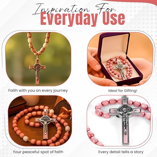 SANCTUM VERITAS Catholic Rosary Necklace | Large Italian Prayer Beads Gift - style: Soft Pink
