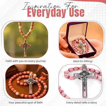 SANCTUM VERITAS Catholic Rosary Necklace | Large Italian Prayer Beads Gift - style: Soft Pink