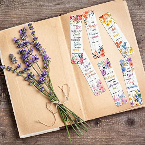120 Pieces Bible Verses Bookmarks with Hollow Cross for Women Scripture Bookmarks Christian Book Markers for Women Men Church Gifts Supplies (Wood Flower) - style: Wood Flower