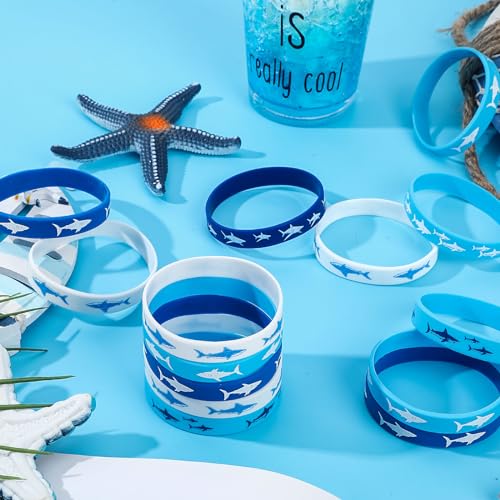JUNEBRUSHS 42pcs Shark Party Favors Ocean Sea Life Shark Silicone Bracelets - style: Shark Style