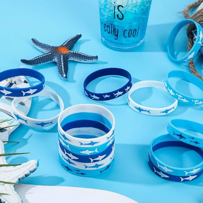 JUNEBRUSHS 42pcs Shark Party Favors Ocean Sea Life Shark Silicone Bracelets - style: Shark Style