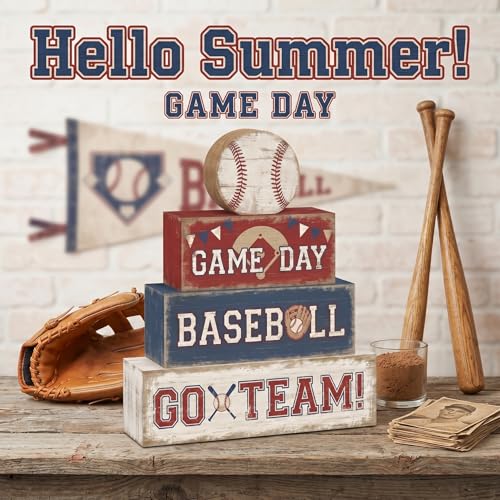 Britimes Tiered Tray Decor Set, 4 Pack, Wooden Table Sign, Baseball Sports - style: Sports Baseball