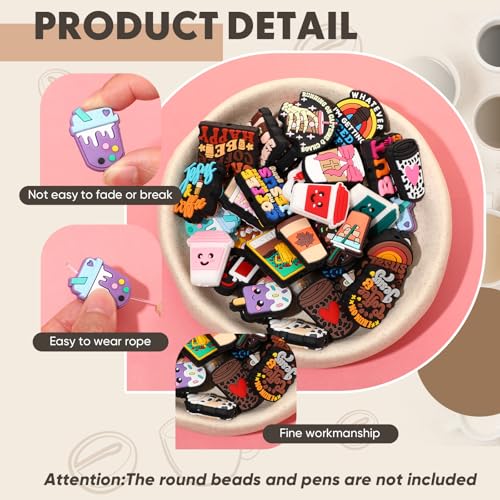 Tondiamo 60 Pcs Coffee Focal Beads Silicone for Beadable Pens Making - style: Coffee Style