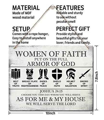 Printed Wood Plaque Sign Wall Hanging, Put on the Full Armor of God Quote Scripture Rustic Men Of Faith Hanging Wall Plaque Wood Signs, Joshua 24:15 Christian Sign - color: Women of Faith