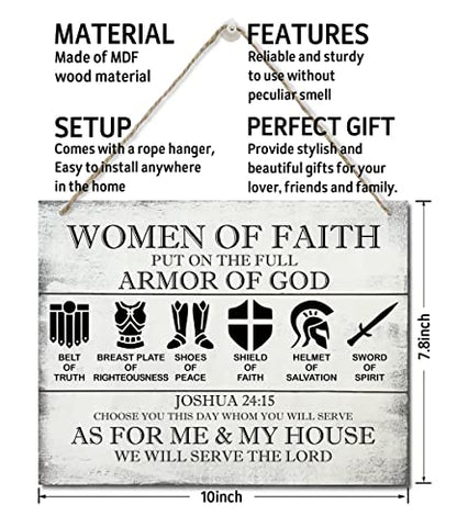 Printed Wood Plaque Sign Wall Hanging, Put on the Full Armor of God Quote Scripture Rustic Men Of Faith Hanging Wall Plaque Wood Signs, Joshua 24:15 Christian Sign - color: Women of Faith