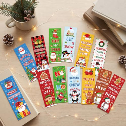 Wxiben 120 Pcs Christmas Bookmark Snowman Book Marks for Book Lovers - color: Christmas Snowman