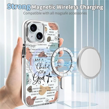 for iPhone 15 Case [Compatible with Magsafe],Girls Women Clear Magnetic Case Silicone Shockproof Protective Cover with Pattern Bible Verses - color: Bible Verses, size: iPhone 15