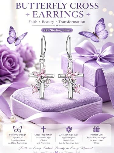 Butterfly Earrings for Women 925 Sterling Silver Birthstone Butterfly Cross Rose Dangle Earrings Elegant Butterfly's Jewelry Gift for Birthday Valentines Day Christmas - color: 10-October