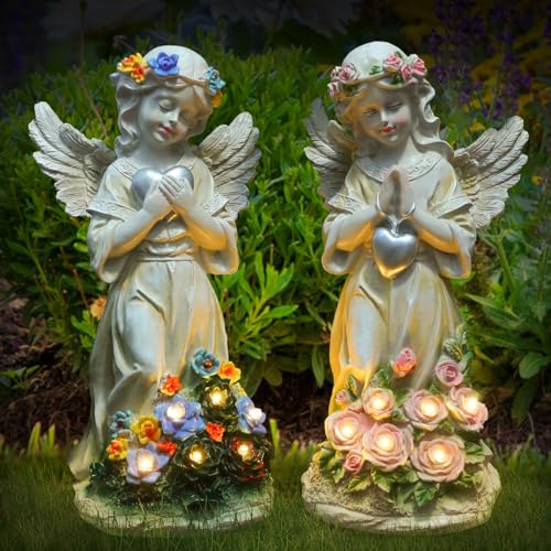 Angel Garden Statue 2Pcs,Love Heart Solar Decor with Warm Light - style: Heart Praying Angel