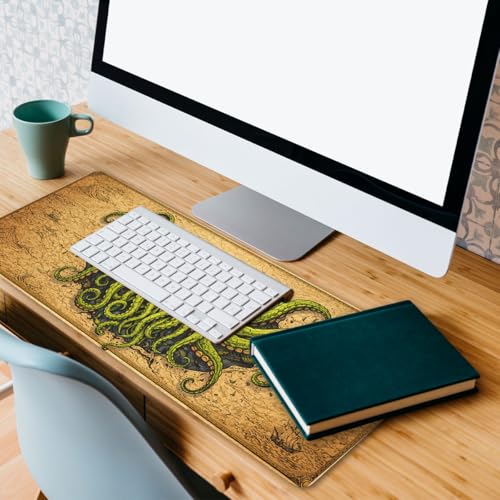 Octopus Monster Mouse Pad Cthulhu Dark Sea Pirate Fantasy Mousepad Extended Large Laptop Keyboard Non-Slip Rubber Base with Stitched Edges for Home 31.5x11.8 Inch - color: Octopus Monster, size: 31.5" x 11.8"