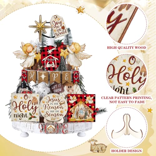 Vercraft Christmas Tiered Tray Decor Xmas Wooden Table Decor, Nativity - style: Nativity Scene