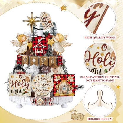 Vercraft Christmas Tiered Tray Decor Xmas Wooden Table Decor, Nativity - style: Nativity Scene