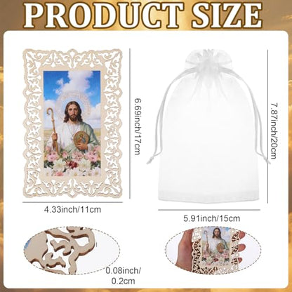 12 Pcs Catholic Saint Jude Wooden Picture Frames with Gift Bags, Baptism Favors for Christening Memorial, Catholic Gifts, First Communion (Rectangle)