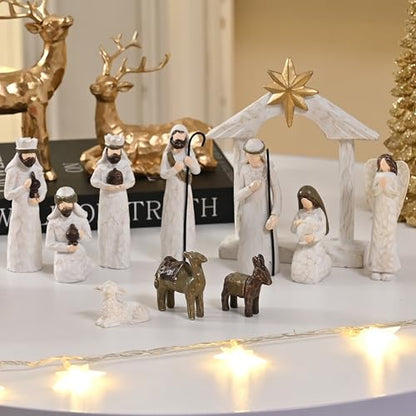 AOMOONOA White Nativity Set, Resin Small Christmas Nativity Figurine - color: Classic White