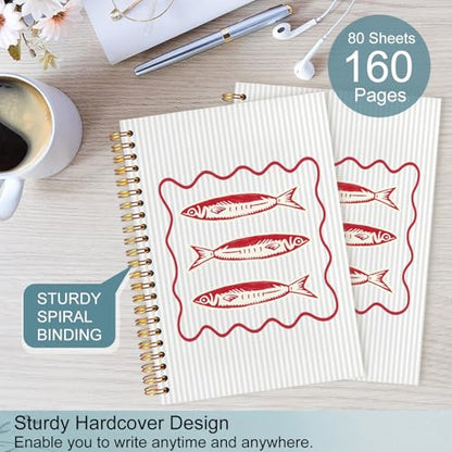 Coastal Beach Sardine Fish Spiral Notebook 5.5x8.3 - color: White Coastal Beach Sardine Fish
